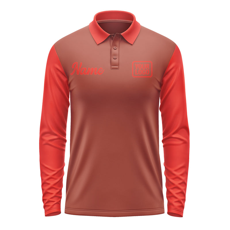 Custom Coral Red Orange Red Long Sleeve Polo Shirt Pl161212B112