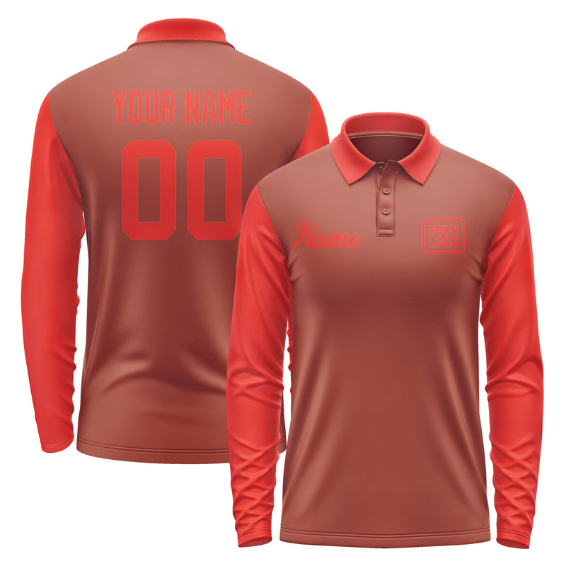 Custom Coral Red Orange Red Long Sleeve Polo Shirt Pl161212B112
