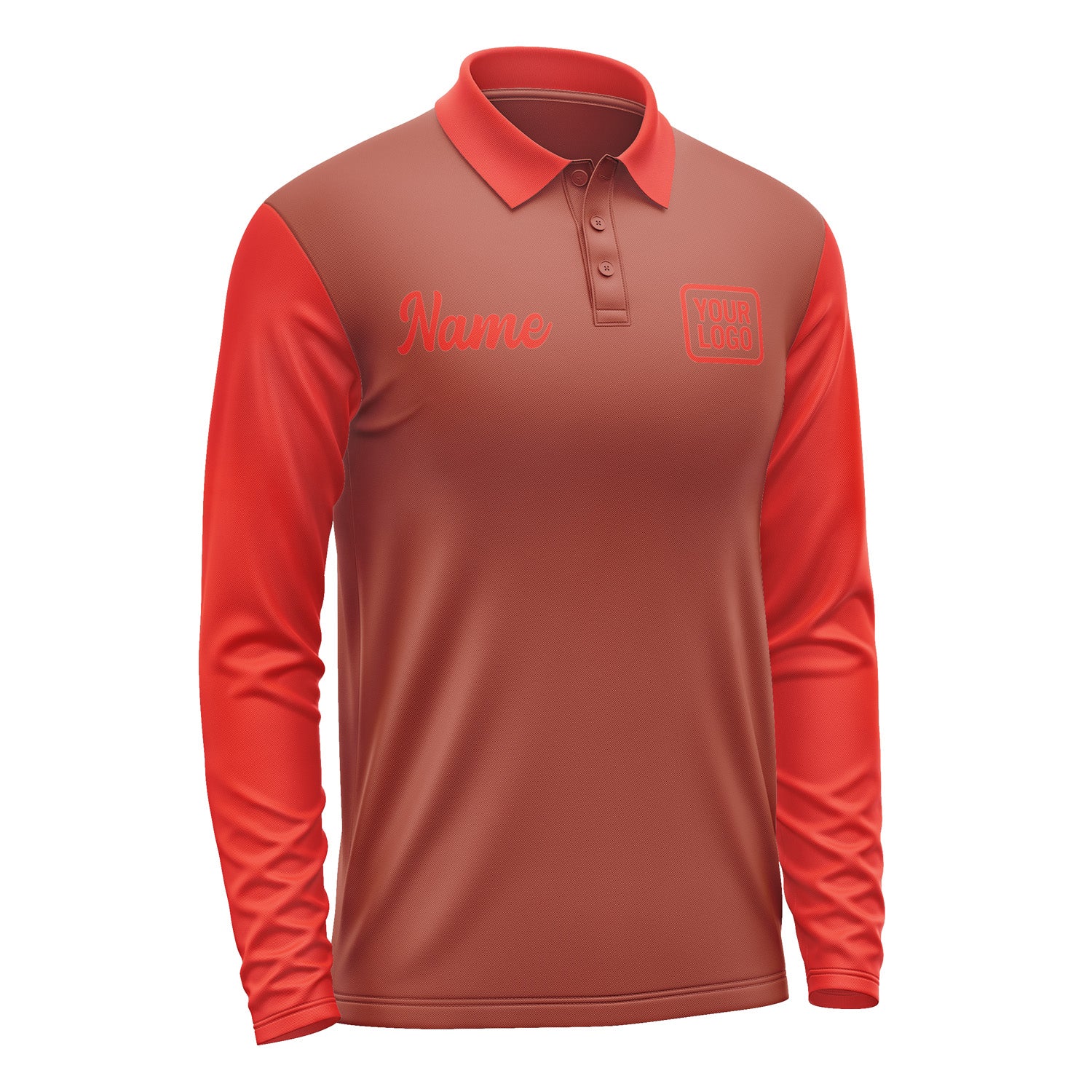 Custom Coral Red Orange Red Long Sleeve Polo Shirt Pl161212B112
