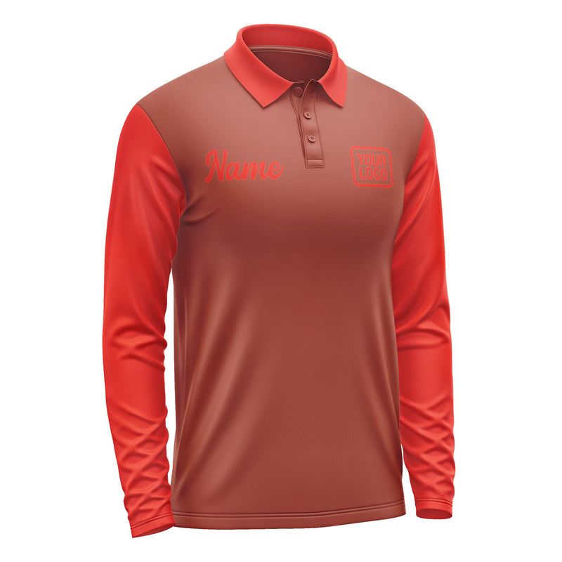 Custom Coral Red Orange Red Long Sleeve Polo Shirt Pl161212B112