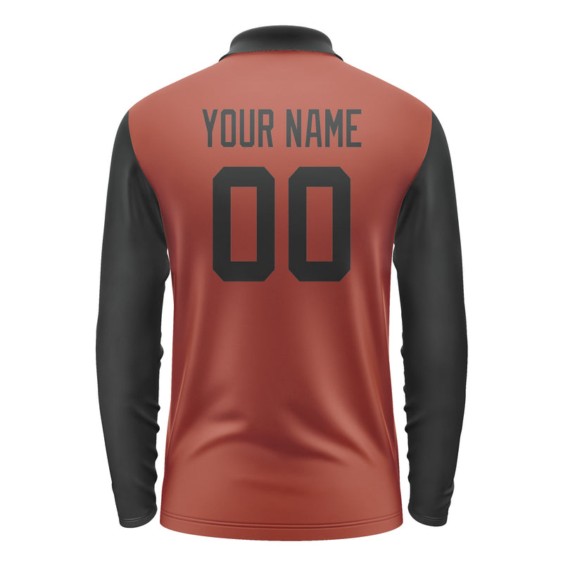 Custom Coral Red Black Long Sleeve Polo Shirt Pl161717B117
