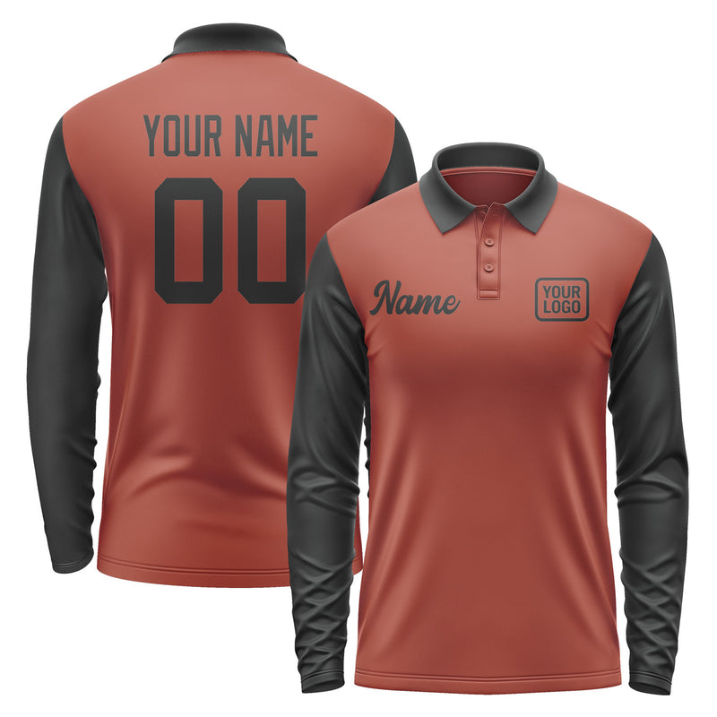 Custom Coral Red Black Long Sleeve Polo Shirt Pl161717B117