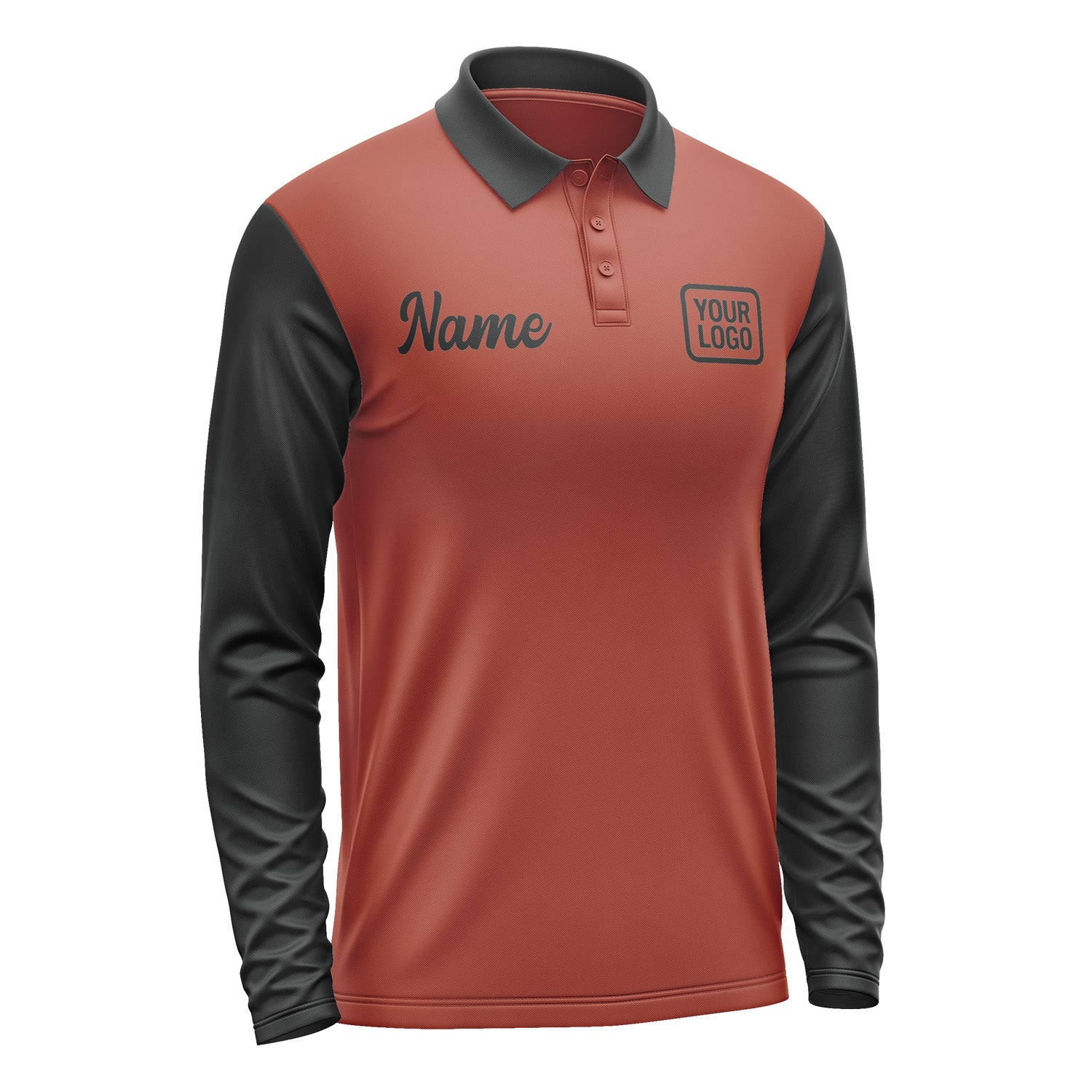 Custom Coral Red Black Long Sleeve Polo Shirt Pl161717B117