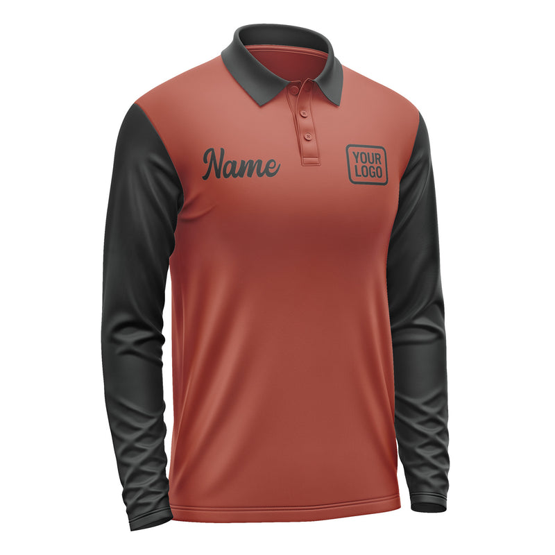 Custom Coral Red Black Long Sleeve Polo Shirt Pl161717B117