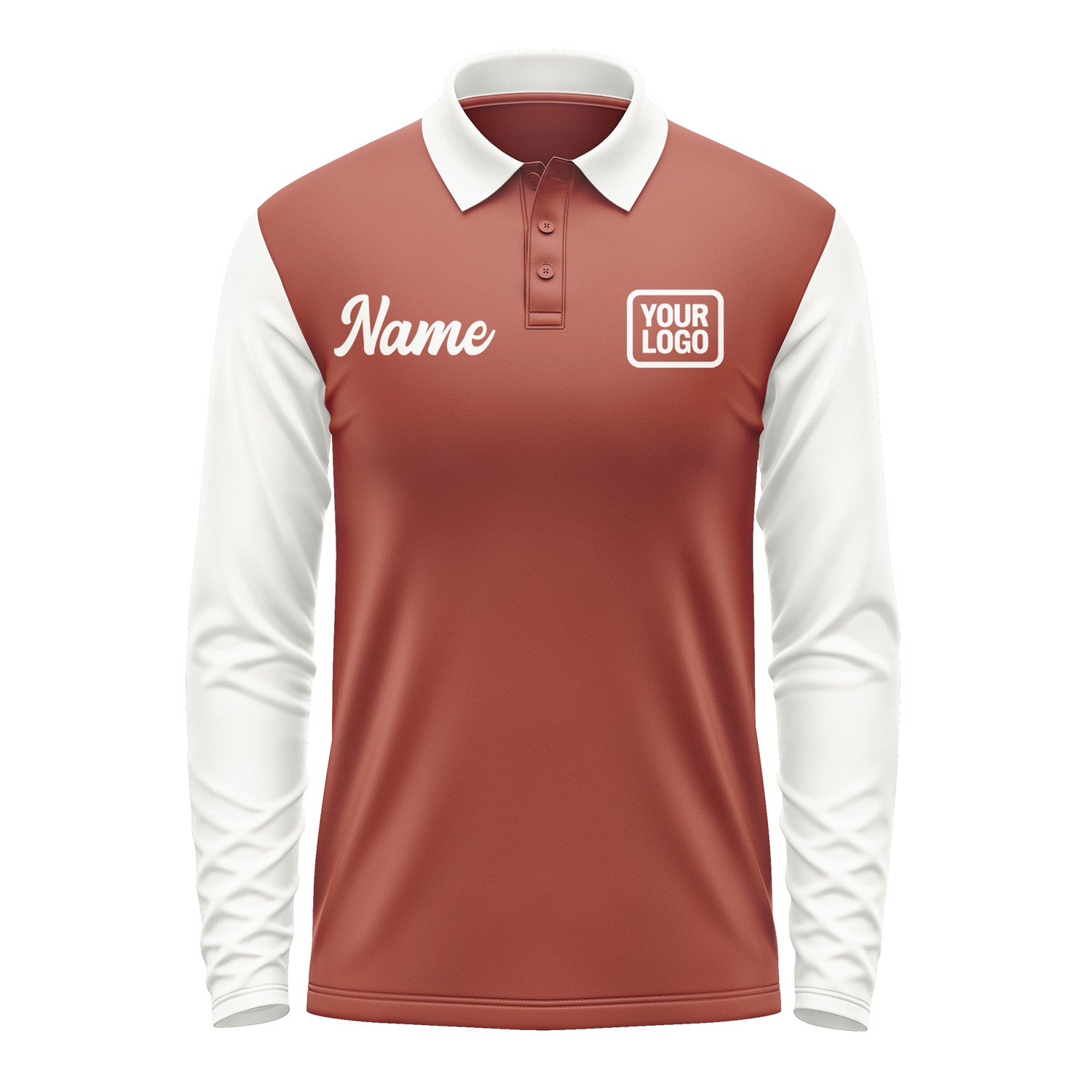 Custom Coral Red White Long Sleeve Polo Shirt Pl161818B118