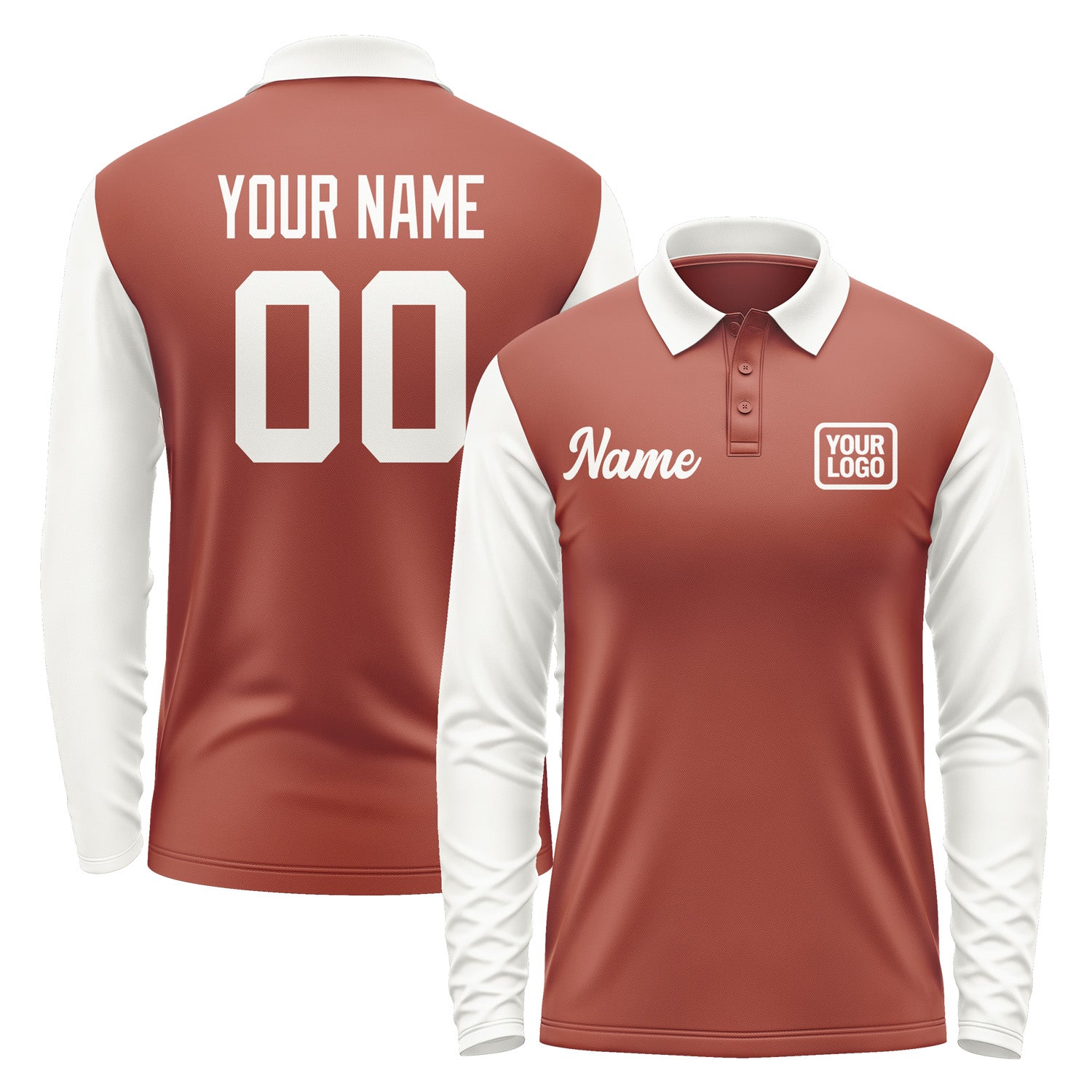 Custom Coral Red White Long Sleeve Polo Shirt Pl161818B118
