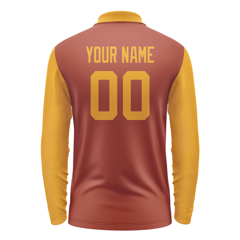 Custom Coral Red Yellow Long Sleeve Polo Shirt Pl161919B119
