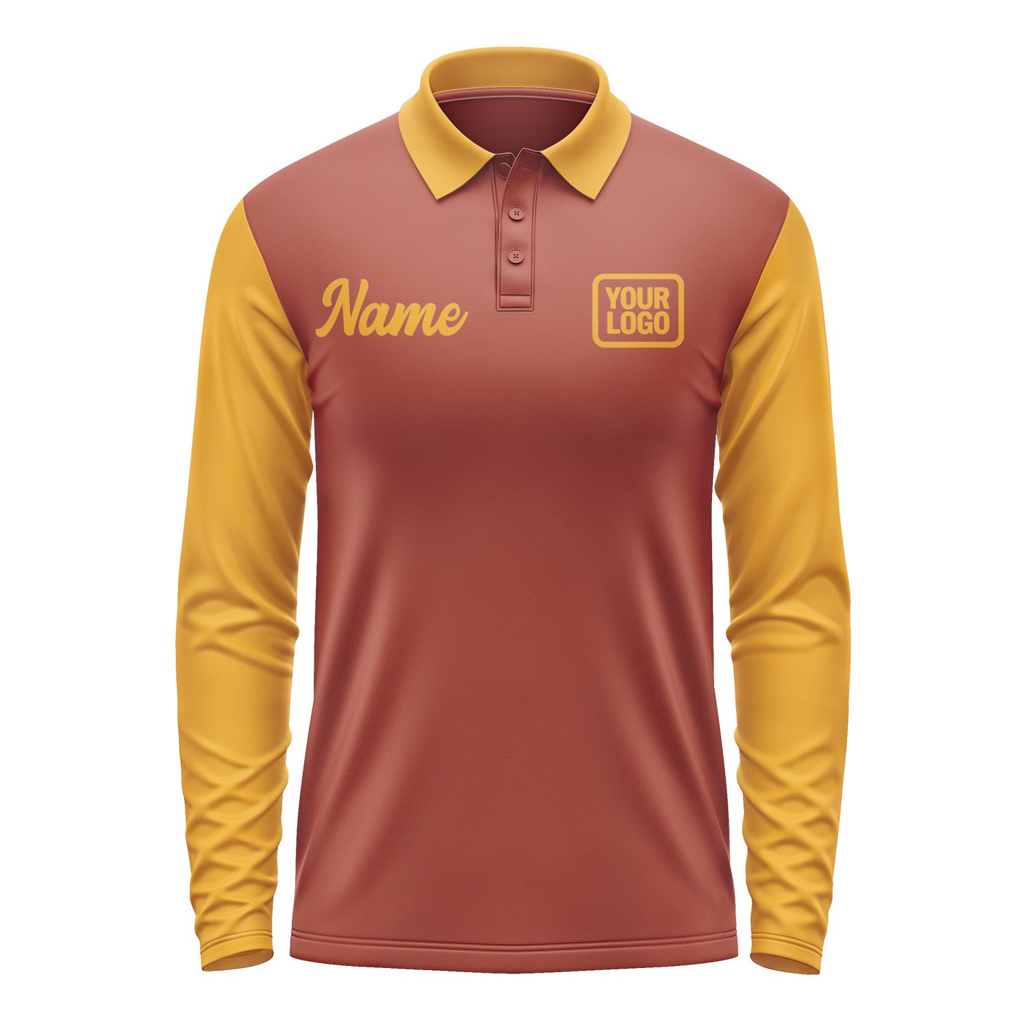 Custom Coral Red Yellow Long Sleeve Polo Shirt Pl161919B119