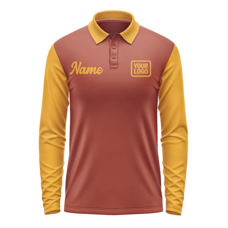 Custom Coral Red Yellow Long Sleeve Polo Shirt Pl161919B119