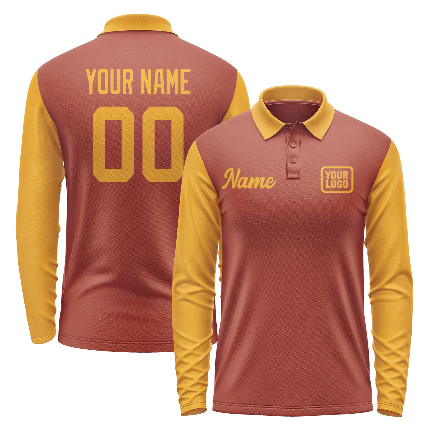 Custom Coral Red Yellow Long Sleeve Polo Shirt Pl161919B119