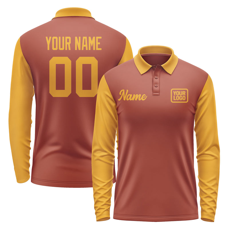Custom Coral Red Yellow Long Sleeve Polo Shirt Pl161919B119