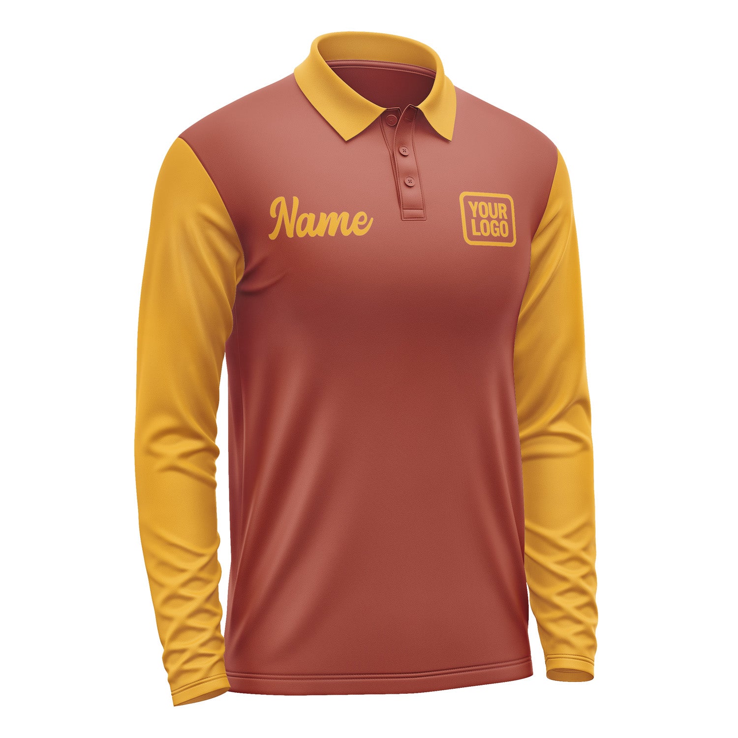 Custom Coral Red Yellow Long Sleeve Polo Shirt Pl161919B119