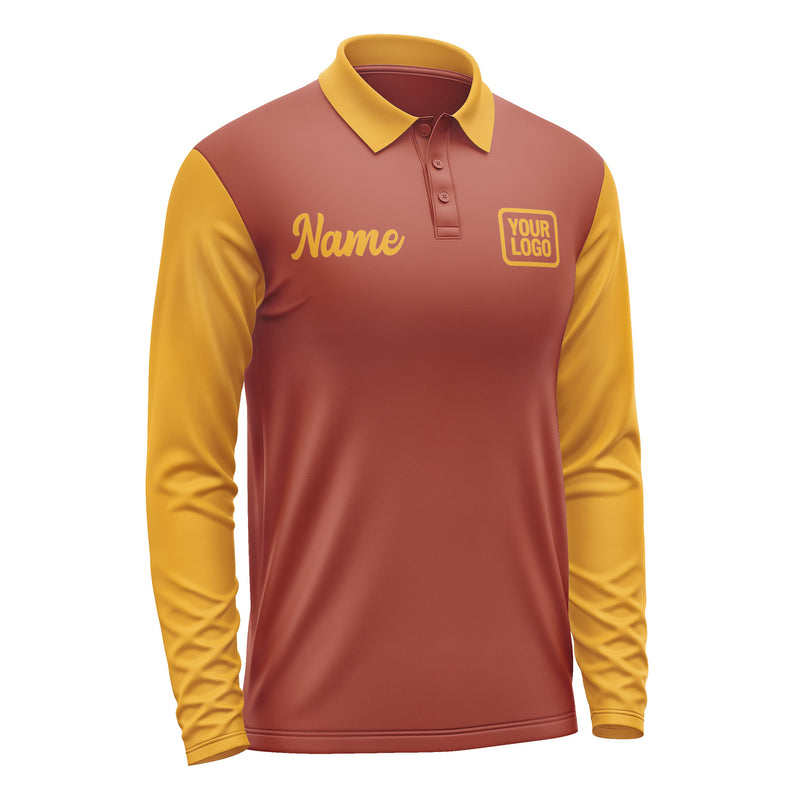 Custom Coral Red Yellow Long Sleeve Polo Shirt Pl161919B119