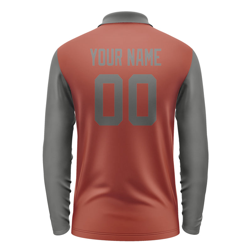 Custom Coral Red Dark Grey Long Sleeve Polo Shirt Pl162020B120