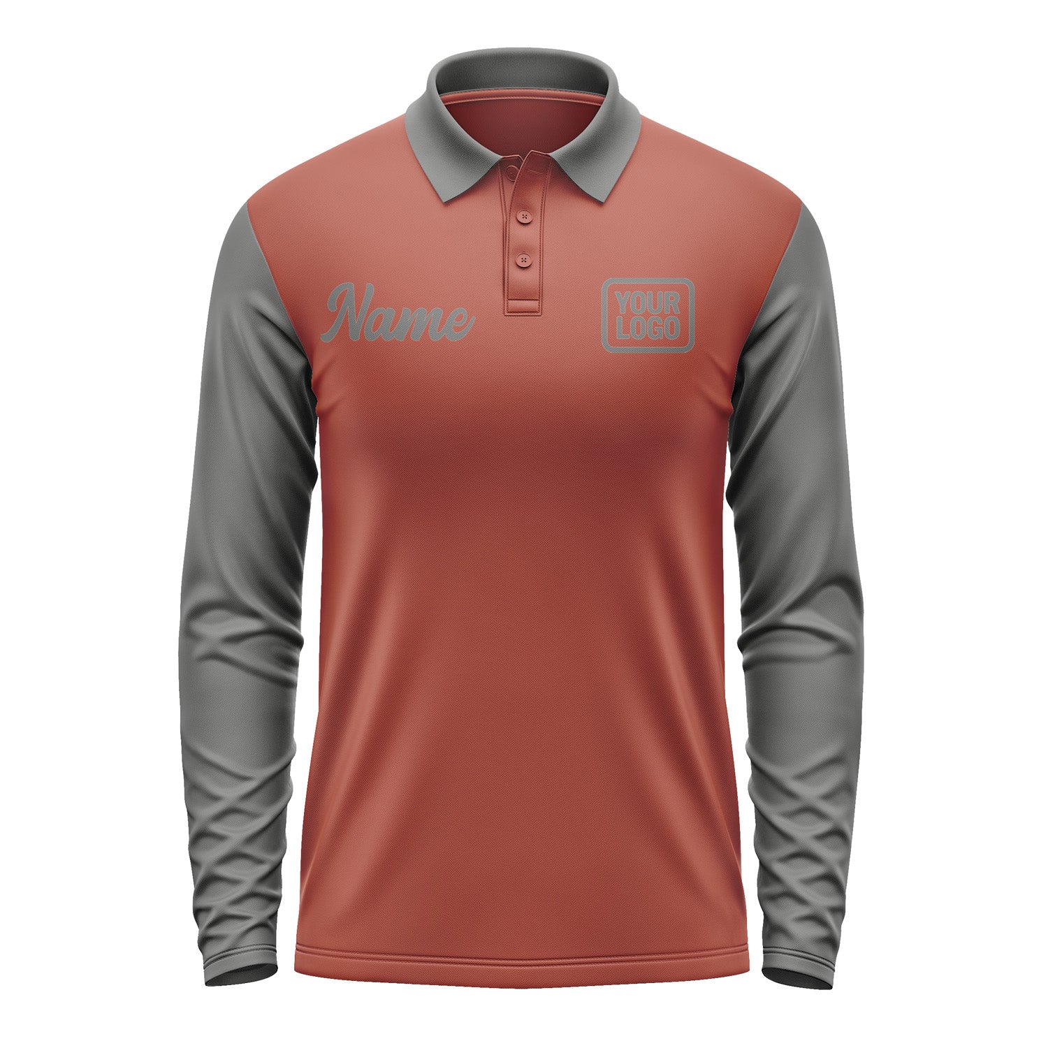 Custom Coral Red Dark Grey Long Sleeve Polo Shirt Pl162020B120