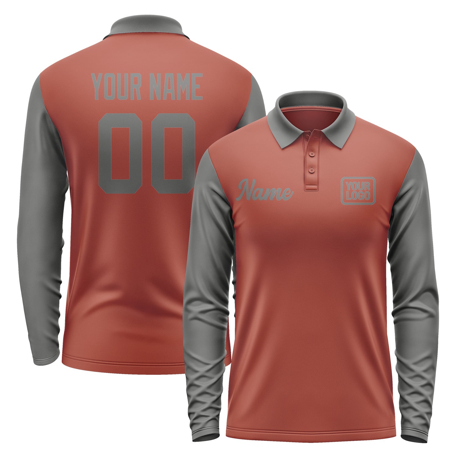 Custom Coral Red Dark Grey Long Sleeve Polo Shirt Pl162020B120