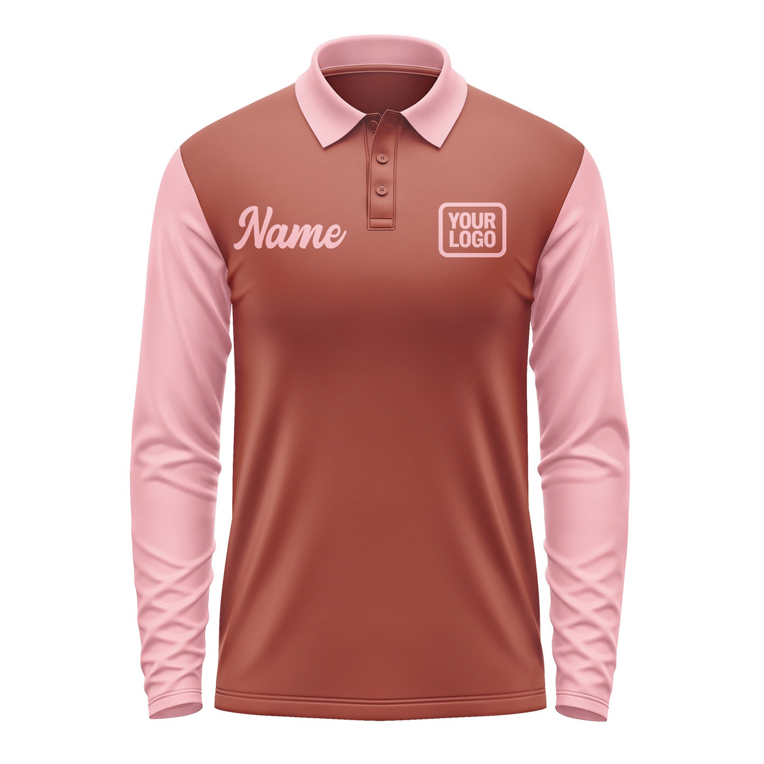 Custom Coral Red Light Pink Long Sleeve Polo Shirt Pl162121B121