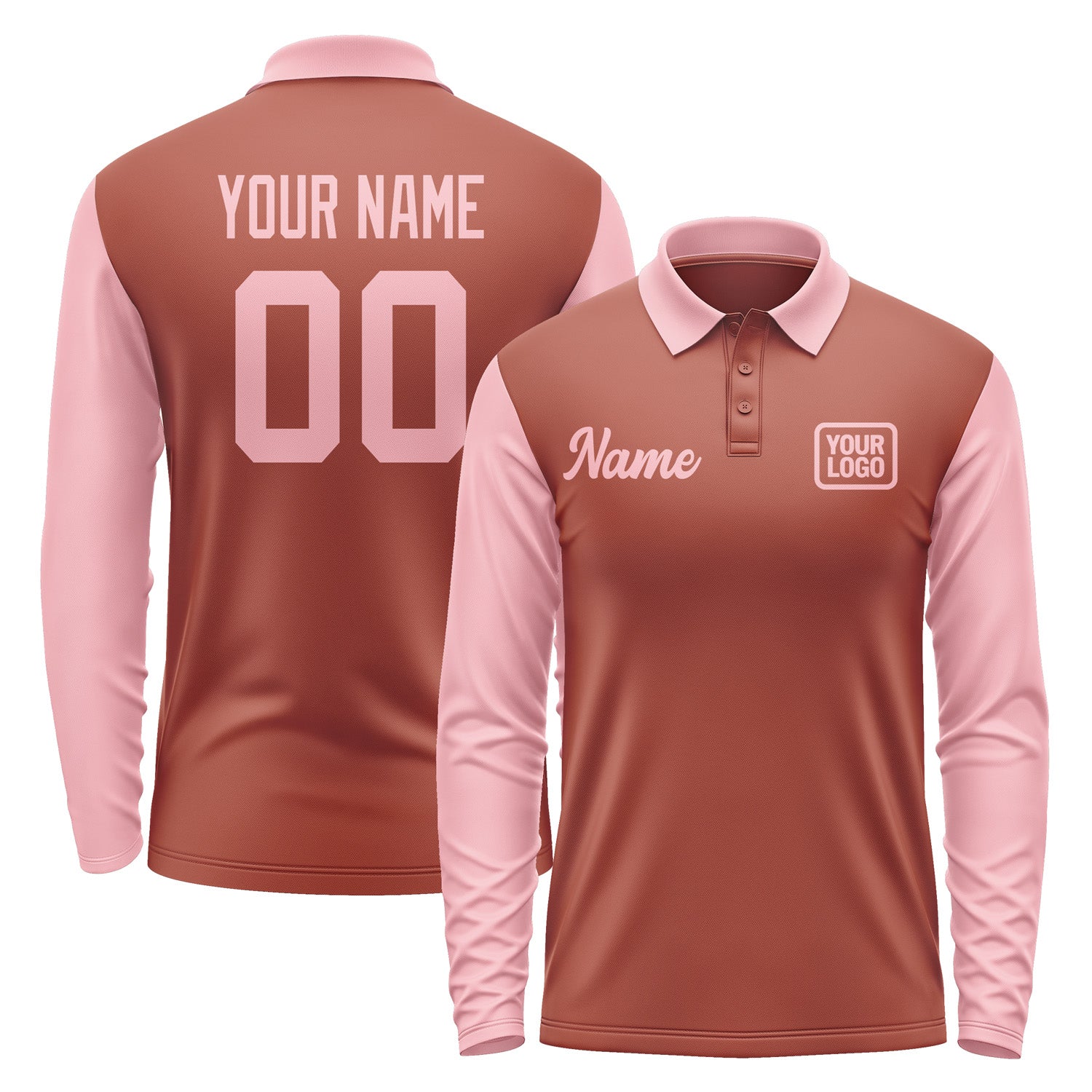 Custom Coral Red Light Pink Long Sleeve Polo Shirt Pl162121B121