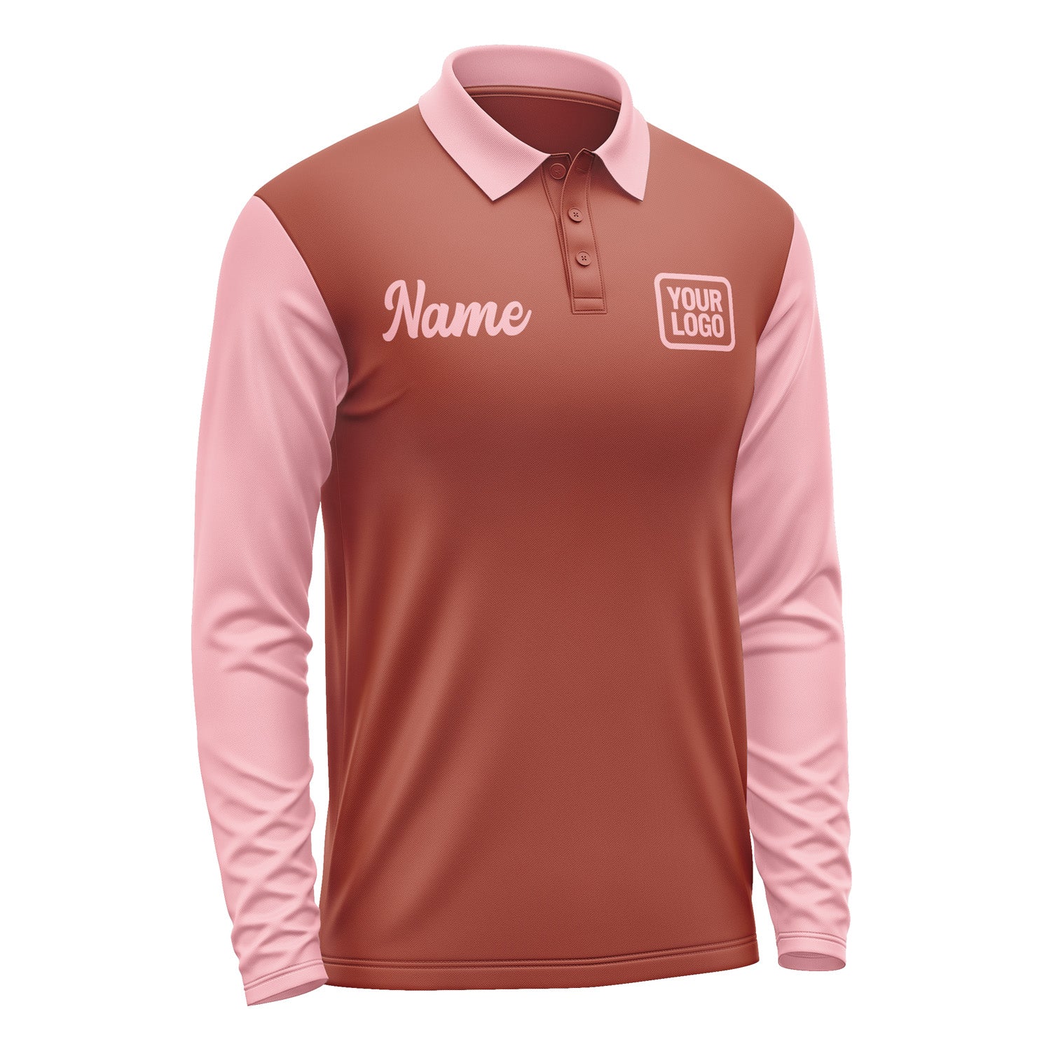 Custom Coral Red Light Pink Long Sleeve Polo Shirt Pl162121B121
