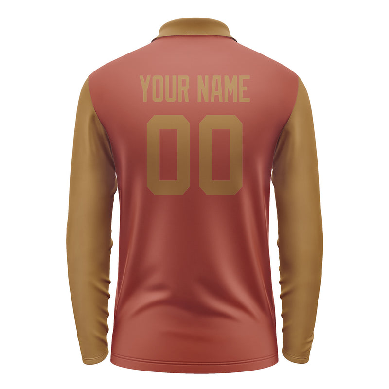 Custom Coral Red Khaki Long Sleeve Polo Shirt Pl162222B122