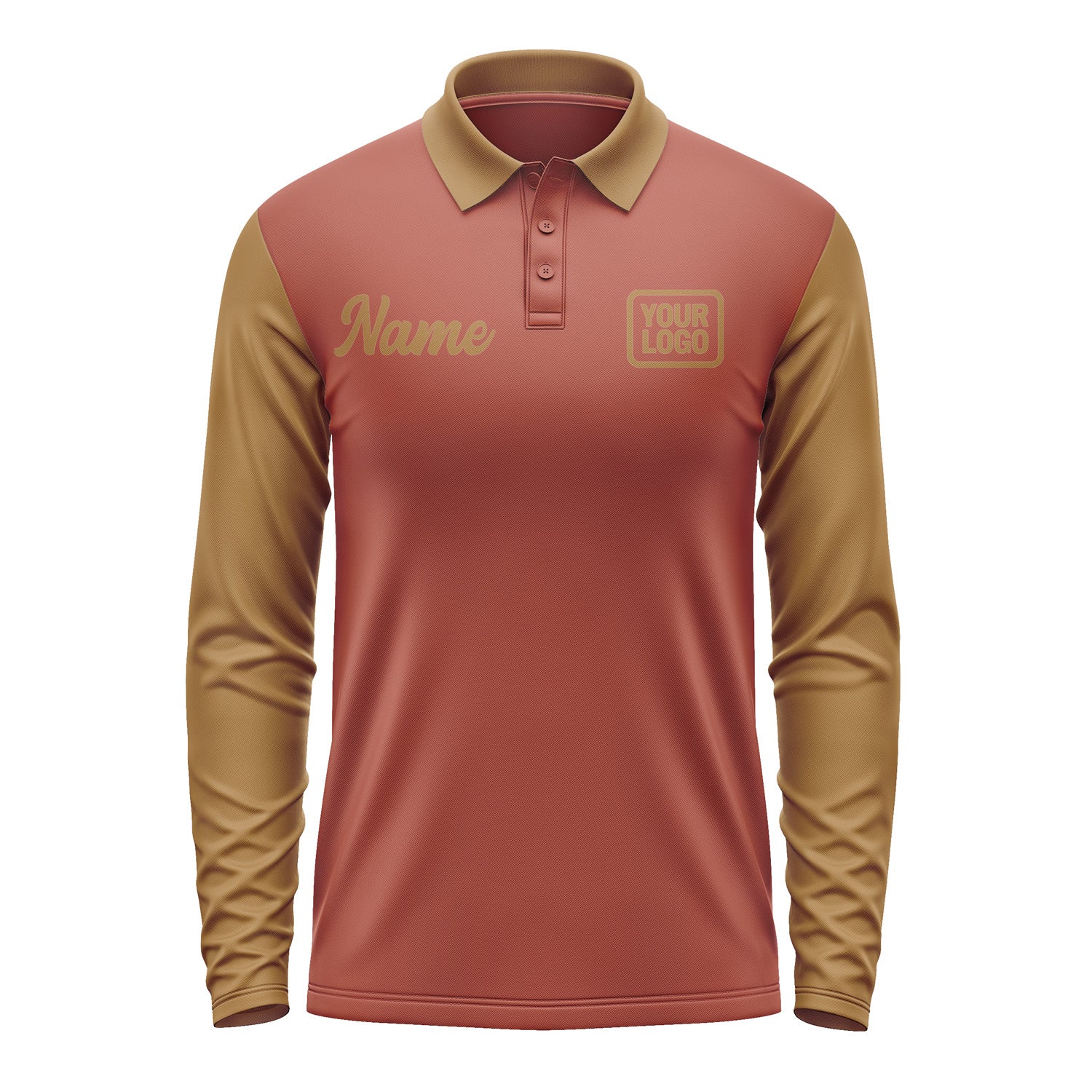 Custom Coral Red Khaki Long Sleeve Polo Shirt Pl162222B122
