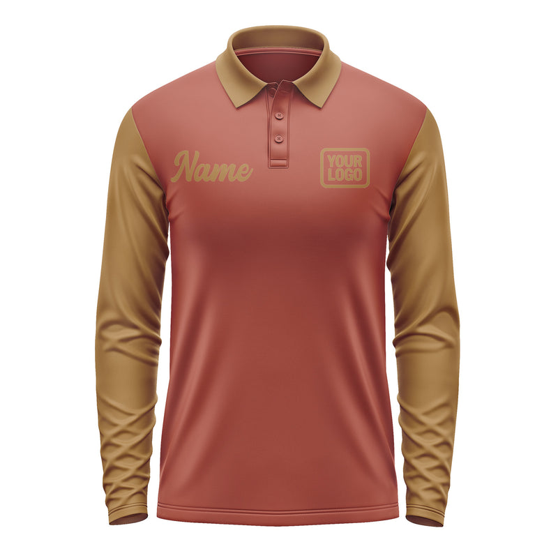 Custom Coral Red Khaki Long Sleeve Polo Shirt Pl162222B122