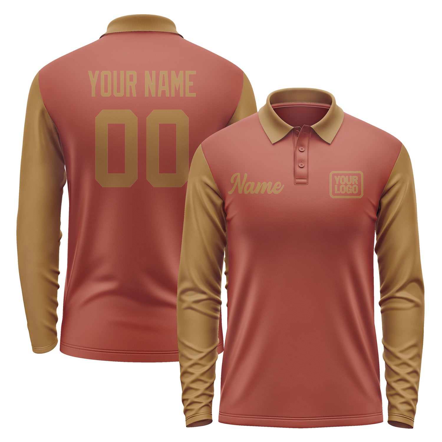 Custom Coral Red Khaki Long Sleeve Polo Shirt Pl162222B122