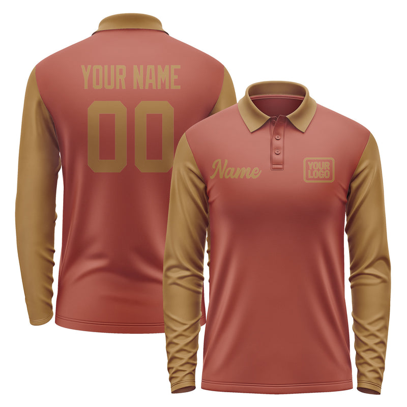 Custom Coral Red Khaki Long Sleeve Polo Shirt Pl162222B122