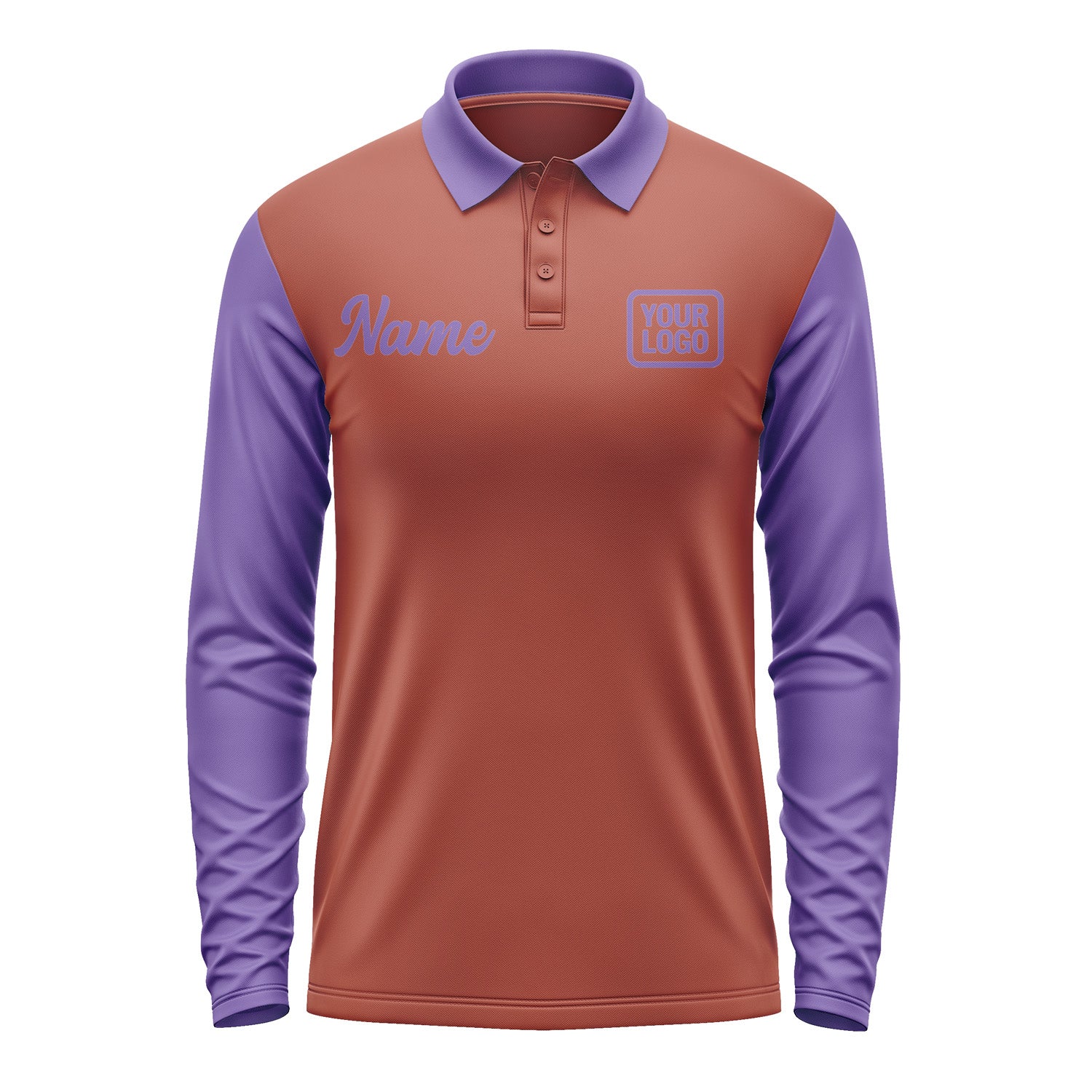 Custom Coral Red Light Purple Long Sleeve Polo Shirt Pl162323B123
