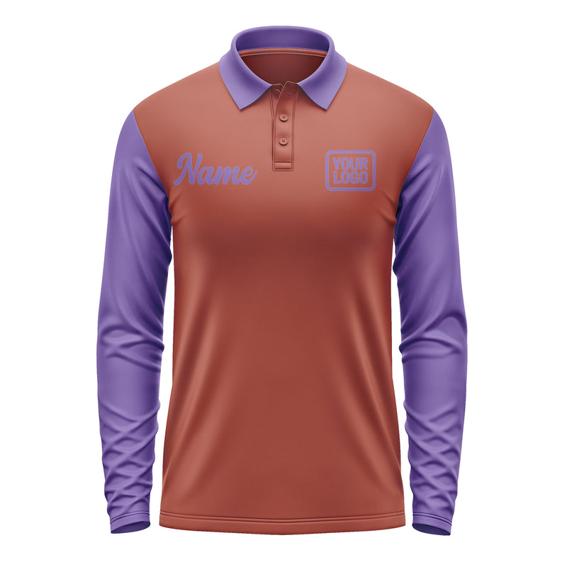 Custom Coral Red Light Purple Long Sleeve Polo Shirt Pl162323B123