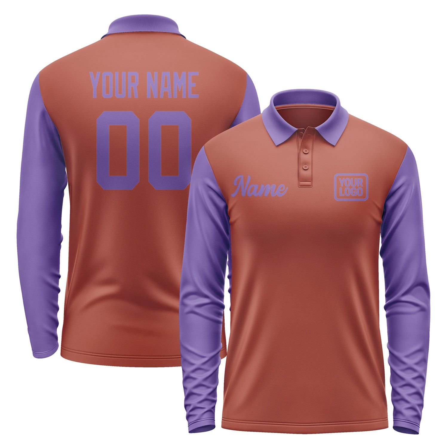 Custom Coral Red Light Purple Long Sleeve Polo Shirt Pl162323B123