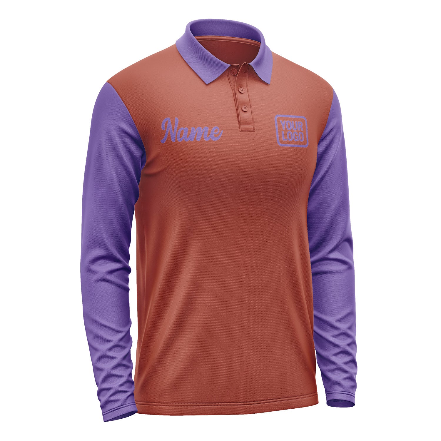 Custom Coral Red Light Purple Long Sleeve Polo Shirt Pl162323B123
