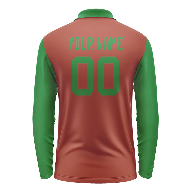 Custom Coral Red Emerald Green Long Sleeve Polo Shirt Pl162424B124