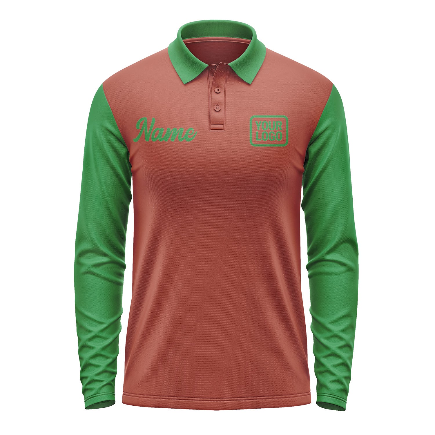 Custom Coral Red Emerald Green Long Sleeve Polo Shirt Pl162424B124