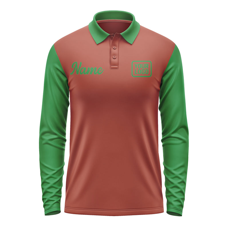 Custom Coral Red Emerald Green Long Sleeve Polo Shirt Pl162424B124