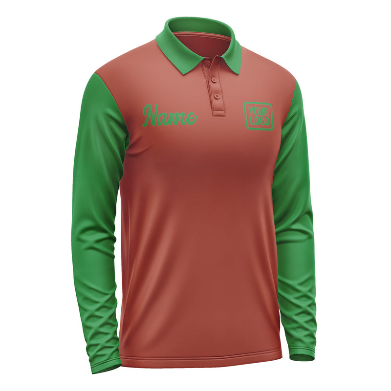 Custom Coral Red Emerald Green Long Sleeve Polo Shirt Pl162424B124