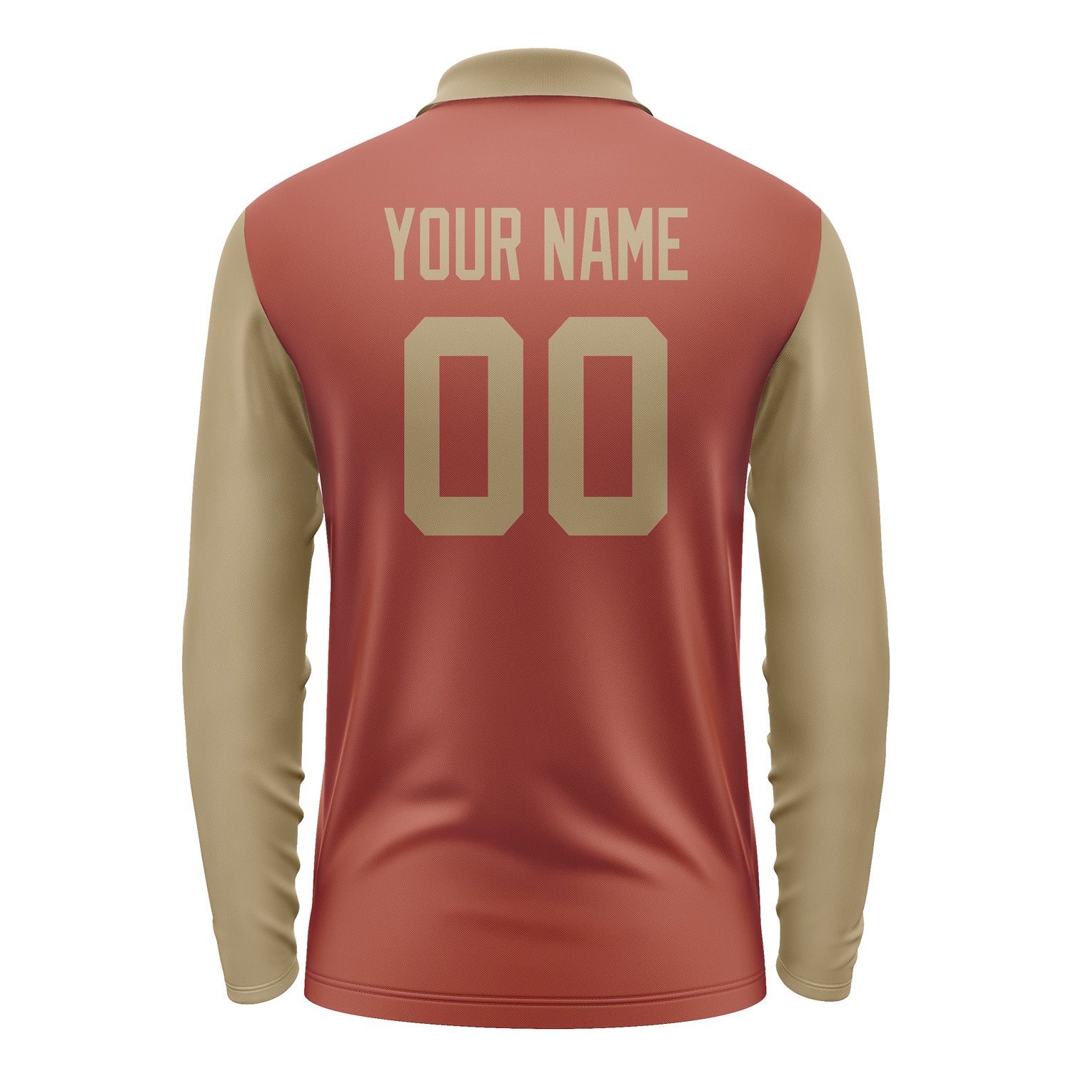 Custom Coral Red Light Khaki Long Sleeve Polo Shirt Pl162525B125