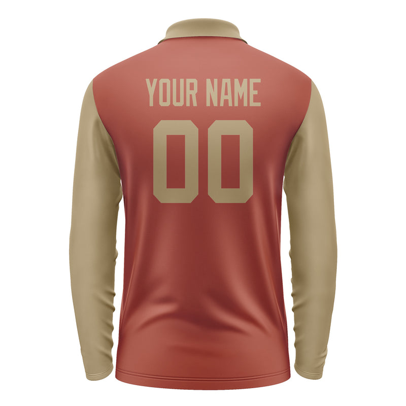 Custom Coral Red Light Khaki Long Sleeve Polo Shirt Pl162525B125