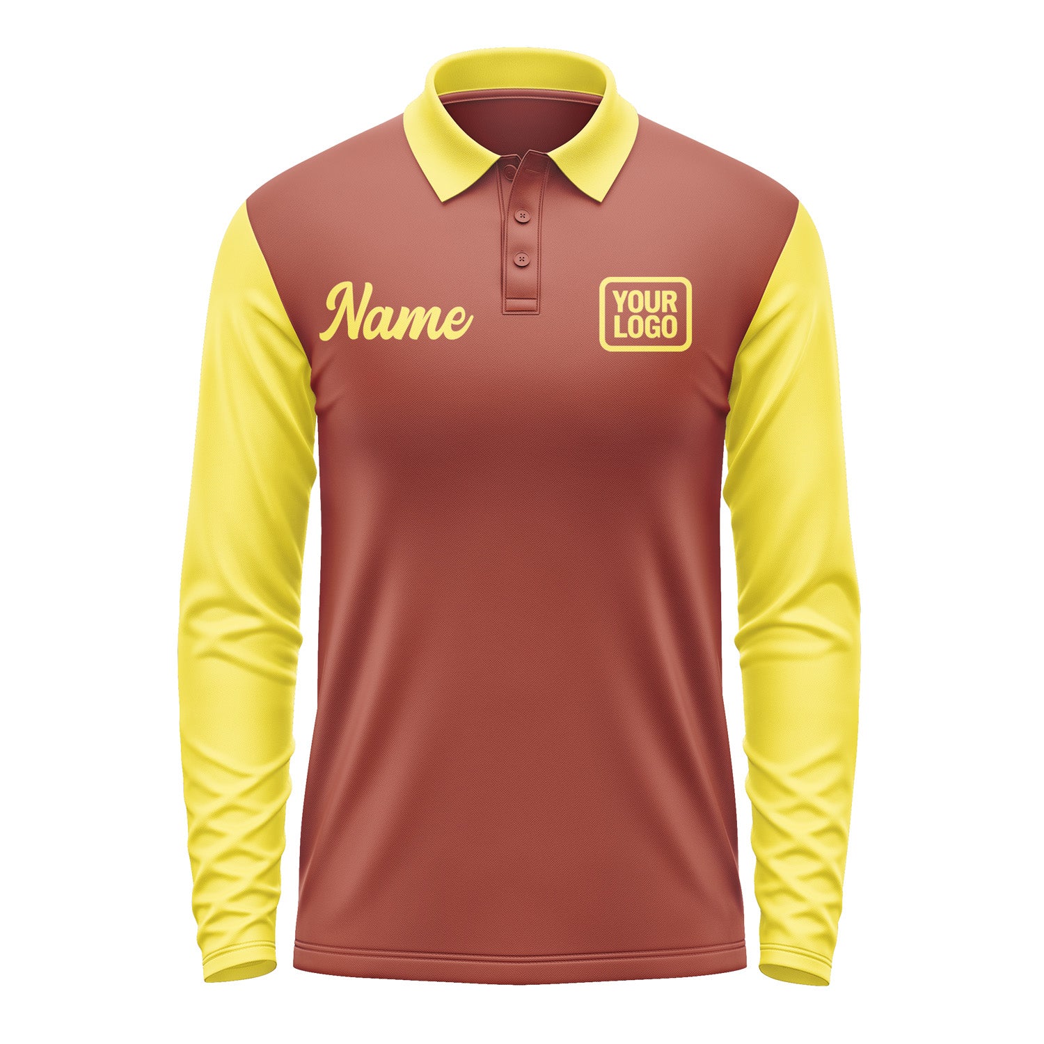 Custom Coral Red Light Yellow Long Sleeve Polo Shirt Pl162626B126
