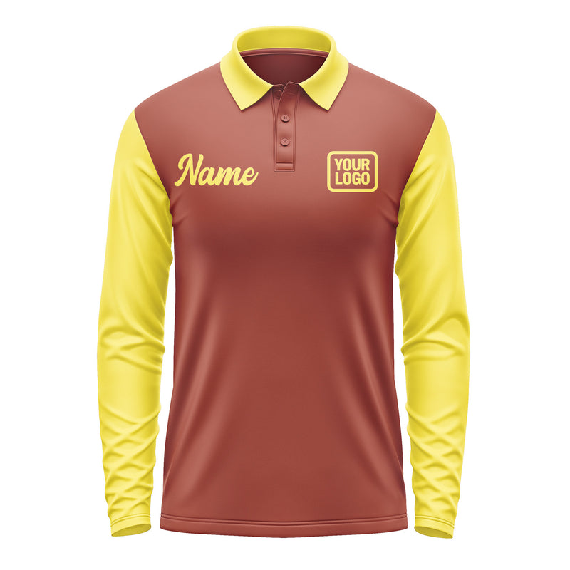 Custom Coral Red Light Yellow Long Sleeve Polo Shirt Pl162626B126