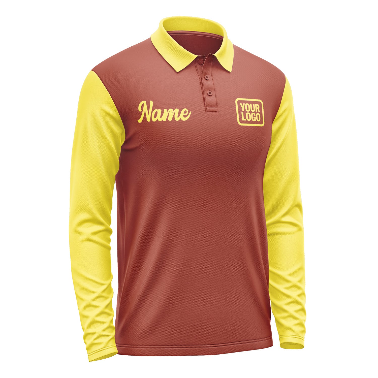 Custom Coral Red Light Yellow Long Sleeve Polo Shirt Pl162626B126