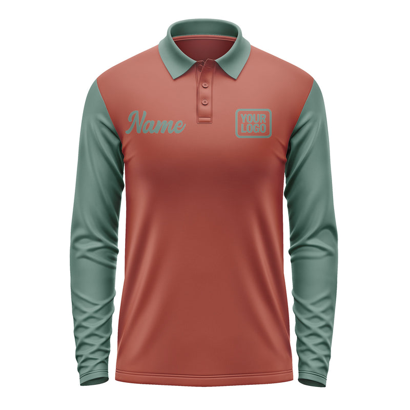 Custom Coral Red Blue Green Long Sleeve Polo Shirt Pl162727B127
