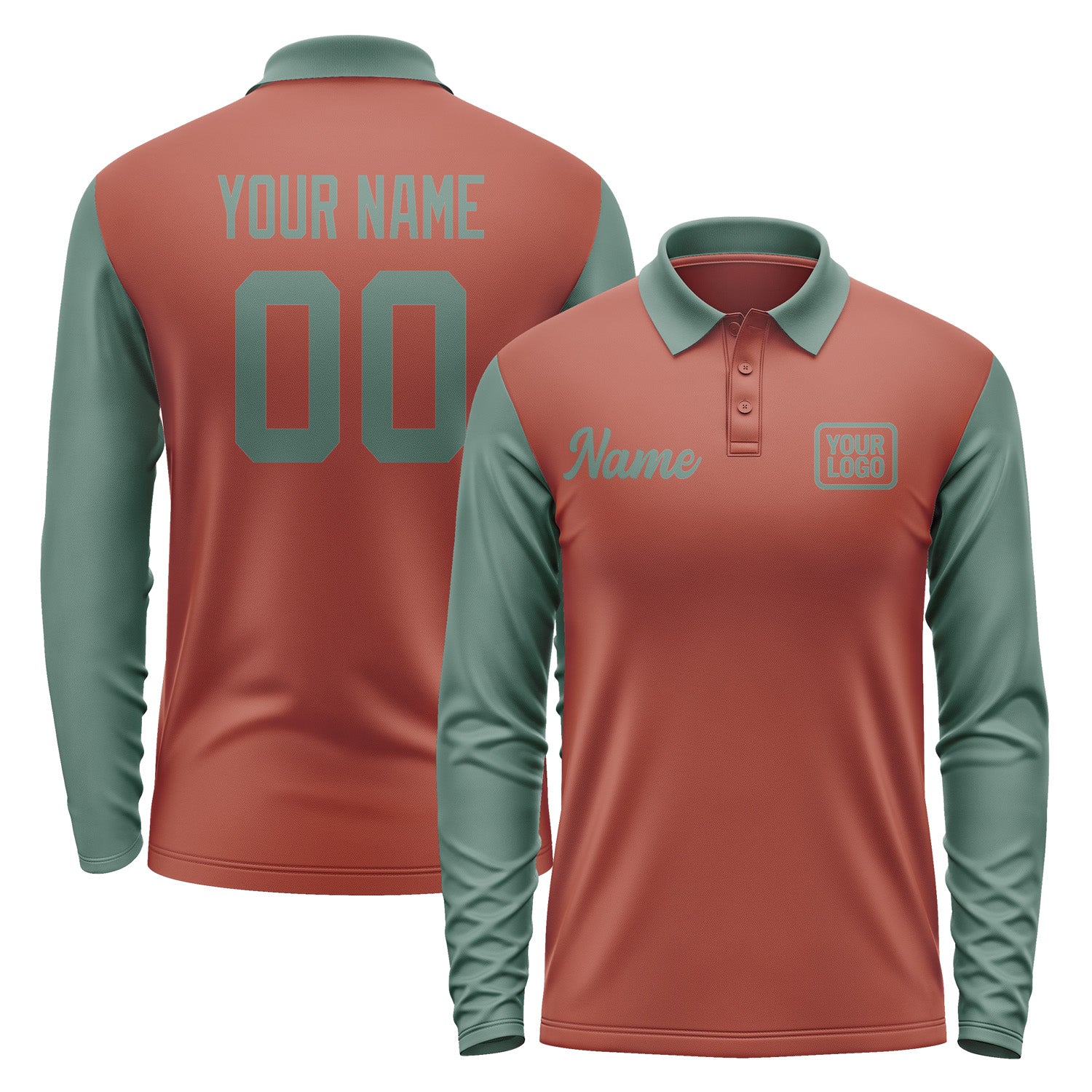 Custom Coral Red Blue Green Long Sleeve Polo Shirt Pl162727B127
