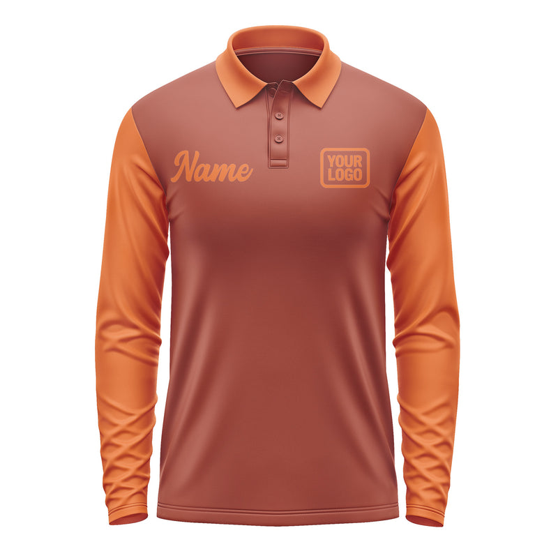 Custom Coral Red Orange Long Sleeve Polo Shirt Pl162828B128