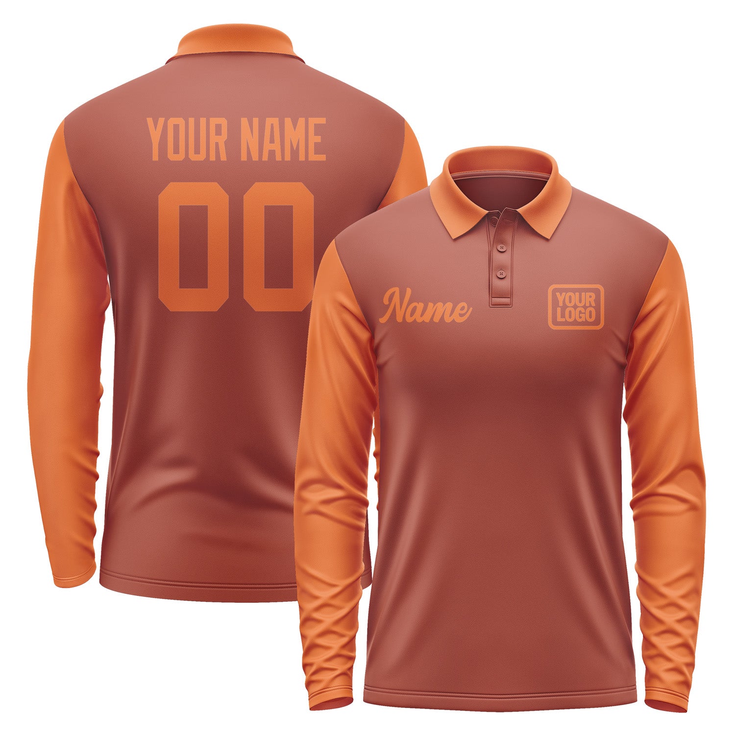 Custom Coral Red Orange Long Sleeve Polo Shirt Pl162828B128