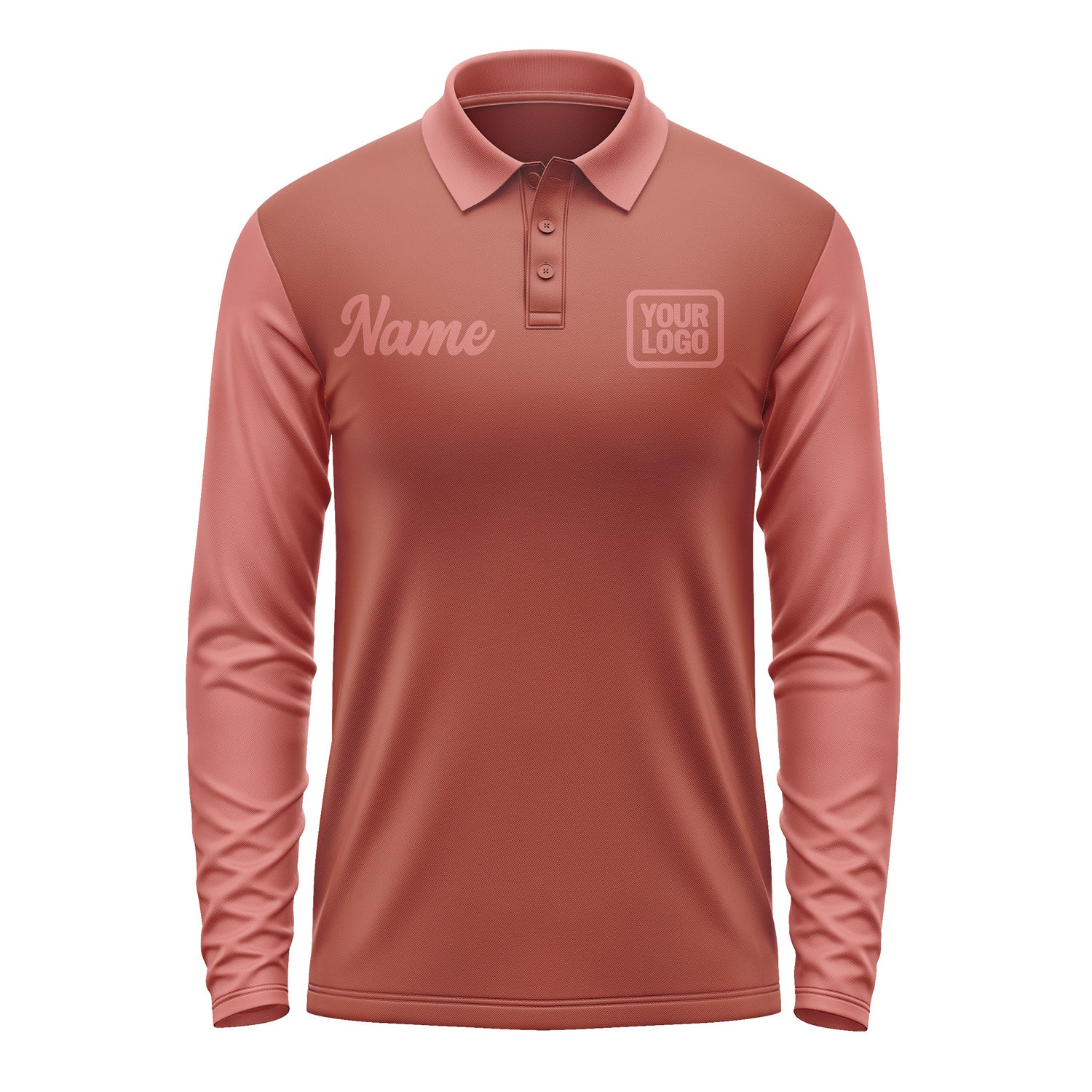 Custom Coral Red Copper Rose Long Sleeve Polo Shirt Pl162929B129