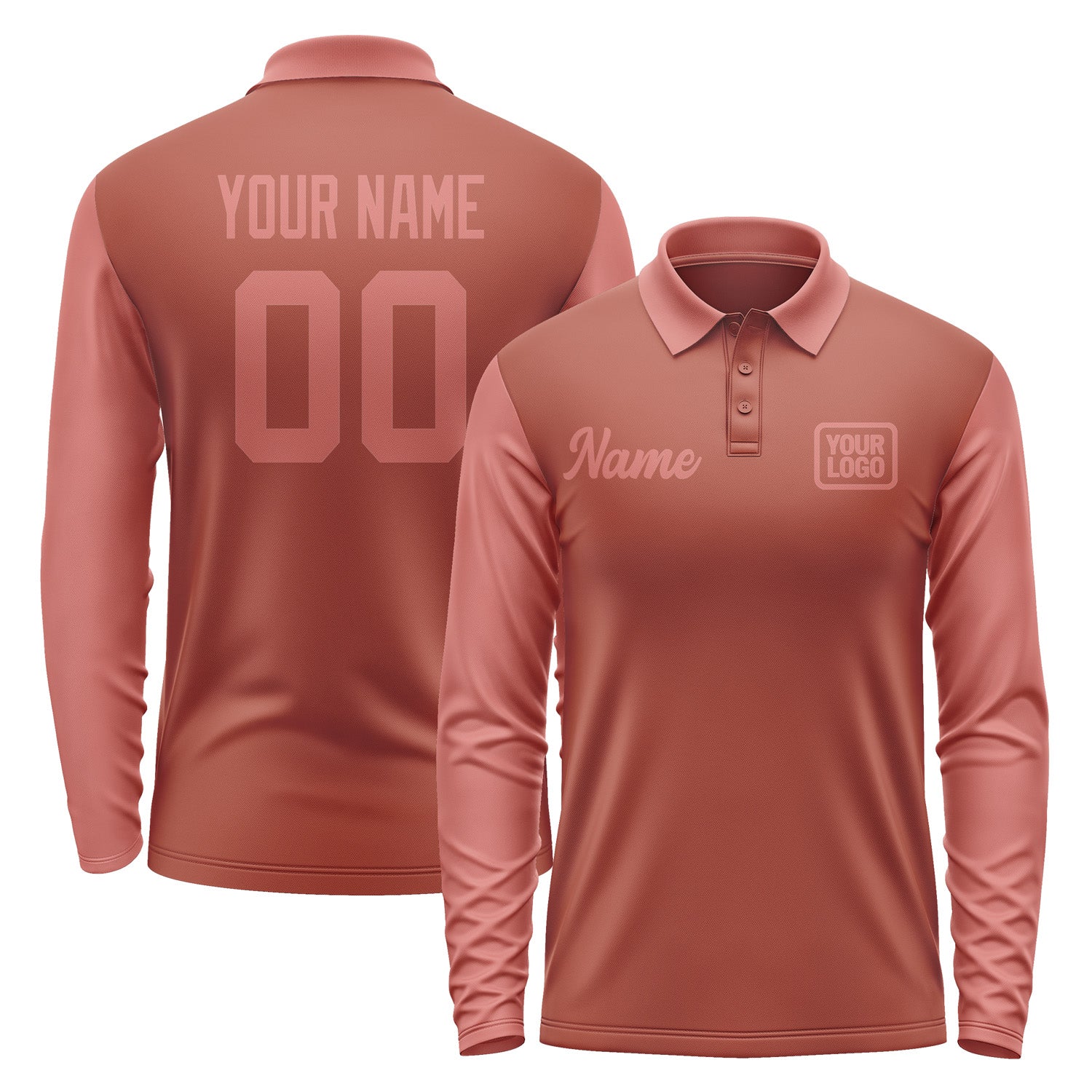 Custom Coral Red Copper Rose Long Sleeve Polo Shirt Pl162929B129
