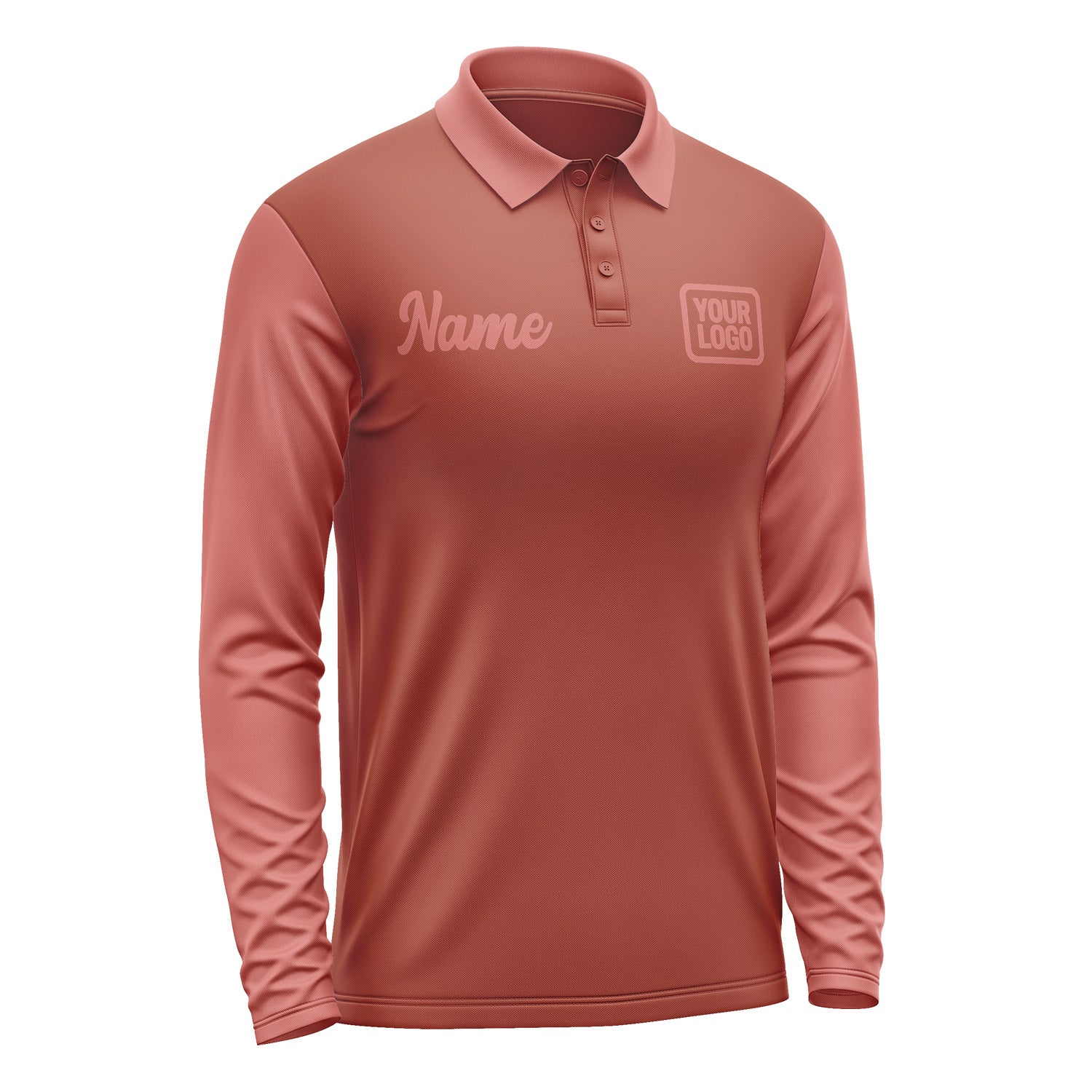 Custom Coral Red Copper Rose Long Sleeve Polo Shirt Pl162929B129
