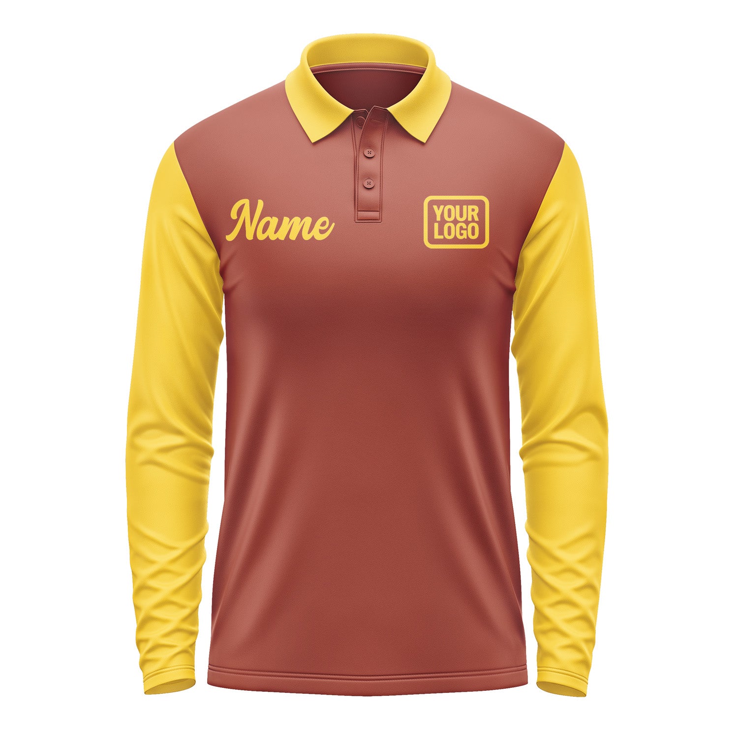 Custom Coral Red Gold Long Sleeve Polo Shirt Pl163030B130