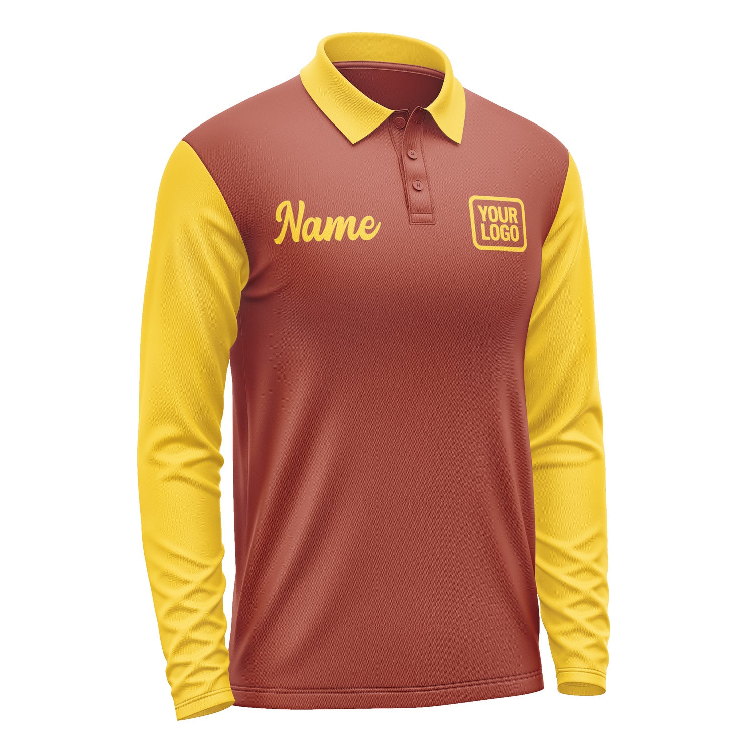 Custom Coral Red Gold Long Sleeve Polo Shirt Pl163030B130